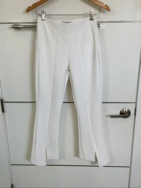 White Wide-Leg Split-Hem Ponte Pants